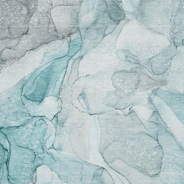 HomeRoots 8' X 10' Teal And Ivory Abstract Area Rug – Washable, UV Protected, Durable Design for High-Traffic Spaces 647012