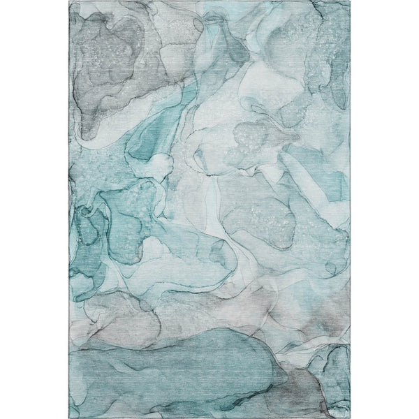 HomeRoots 9' X 12' Teal And Ivory Abstract Area Rug - Durable, Washable, Stain-Resistant, UV Protected Design 647013