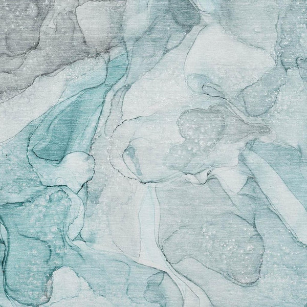 HomeRoots 9' X 12' Teal And Ivory Abstract Area Rug - Durable, Washable, Stain-Resistant, UV Protected Design 647013