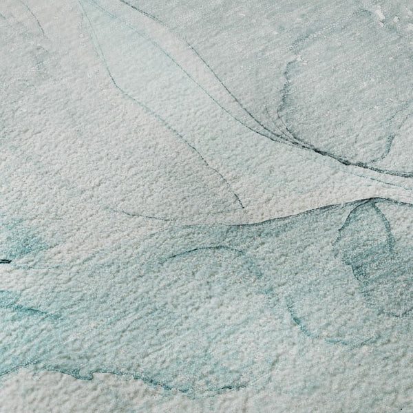 Abstract Teal Ivory Washable Polyester Area Rug Uv Protected Stain Resistant for Living Rooms