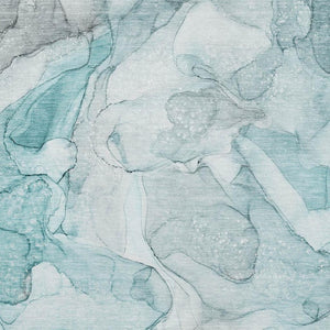 HomeRoots 10' X 14' Teal and Ivory Abstract Area Rug - Washable, UV Protected, Perfect for High-Traffic Spaces! 647014