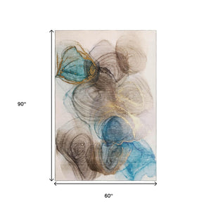 HomeRoots 5' X 8' Beige Ivory Blue Abstract Rug - Washable, Stain Resistant, UV Protected for Modern Living Spaces 647016