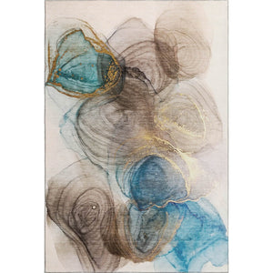 HomeRoots 5' X 8' Beige Ivory Blue Abstract Rug - Washable, Stain Resistant, UV Protected for Modern Living Spaces 647016