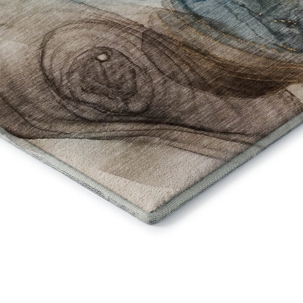 HomeRoots 5' X 8' Beige Ivory Blue Abstract Rug - Washable, Stain Resistant, UV Protected for Modern Living Spaces 647016
