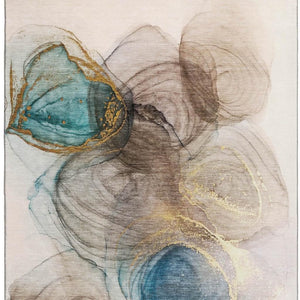 HomeRoots 5' X 8' Beige Ivory Blue Abstract Rug - Washable, Stain Resistant, UV Protected for Modern Living Spaces 647016