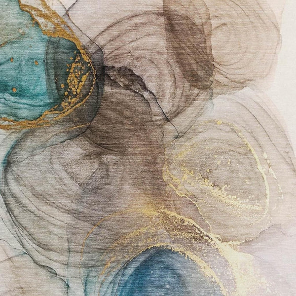 HomeRoots 9' X 12' Stylish Abstract Area Rug in Beige, Ivory & Blue – Washable, Stain-Resistant, UV Protected! 647019