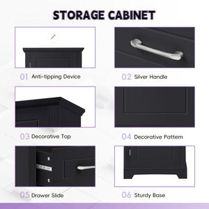 English Elm Tall Bathroom Storage Cabinet with Slim Profile, Adjustable Shelves, Anti-Tip Safety & Painted MDF Finish Black N725P246463B