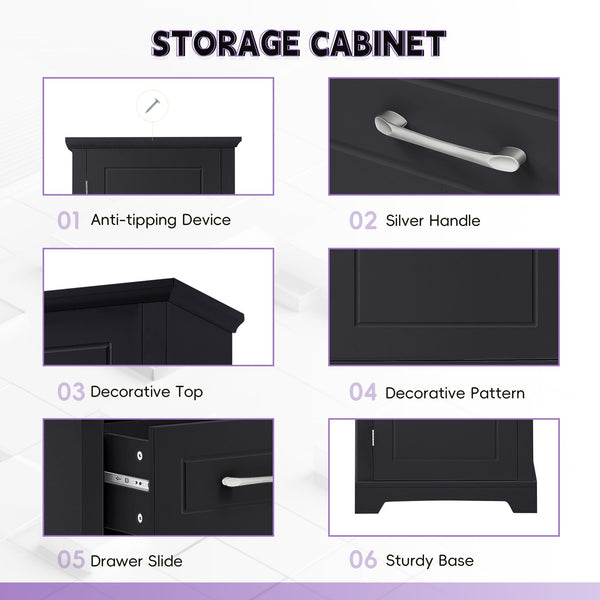 English Elm Tall Bathroom Storage Cabinet with Slim Profile, Adjustable Shelves, Anti-Tip Safety & Painted MDF Finish Black N725P246463B