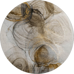 HomeRoots 8' Brown and Ivory Abstract Washable Round Rug - Stylish, Durable, UV Protected for Indoor & Outdoor Use 647023