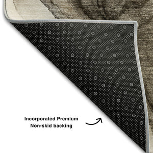 HomeRoots 8' Brown and Ivory Abstract Washable Round Rug - Stylish, Durable, UV Protected for Indoor & Outdoor Use 647023
