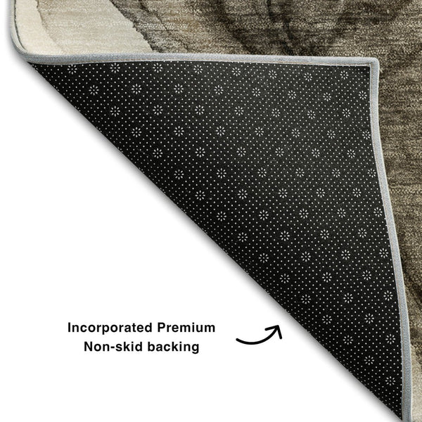 HomeRoots 8' Brown and Ivory Abstract Washable Round Rug - Stylish, Durable, UV Protected for Indoor & Outdoor Use 647023