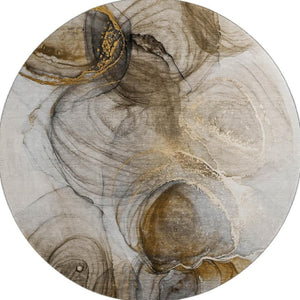 HomeRoots 8' Brown and Ivory Abstract Washable Round Rug - Stylish, Durable, UV Protected for Indoor & Outdoor Use 647023