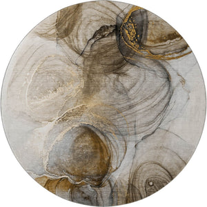 HomeRoots 8' Brown and Ivory Abstract Washable Round Rug - Stylish, Durable, UV Protected for Indoor & Outdoor Use 647023