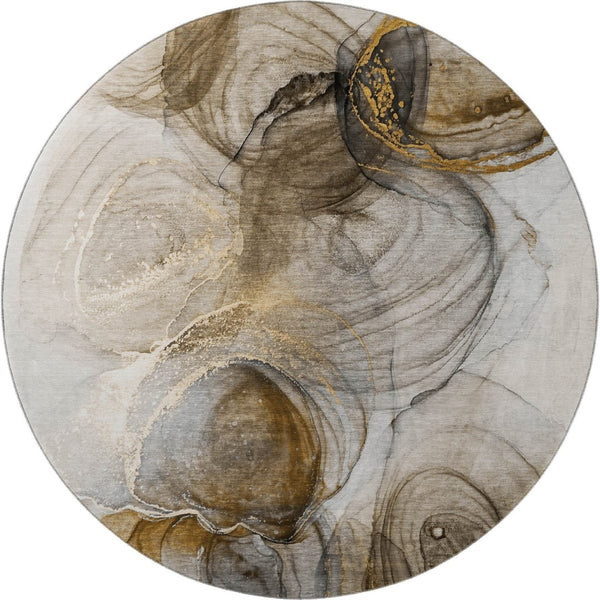 HomeRoots 8' Brown and Ivory Abstract Washable Round Rug - Stylish, Durable, UV Protected for Indoor & Outdoor Use 647023