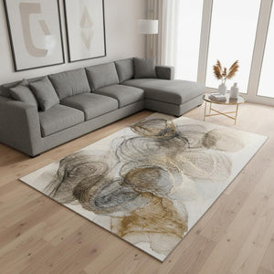 HomeRoots 8' X 10' Brown And Ivory Abstract Washable Area Rug - Durable, UV Protected, Perfect for High-Traffic Spaces! 647024