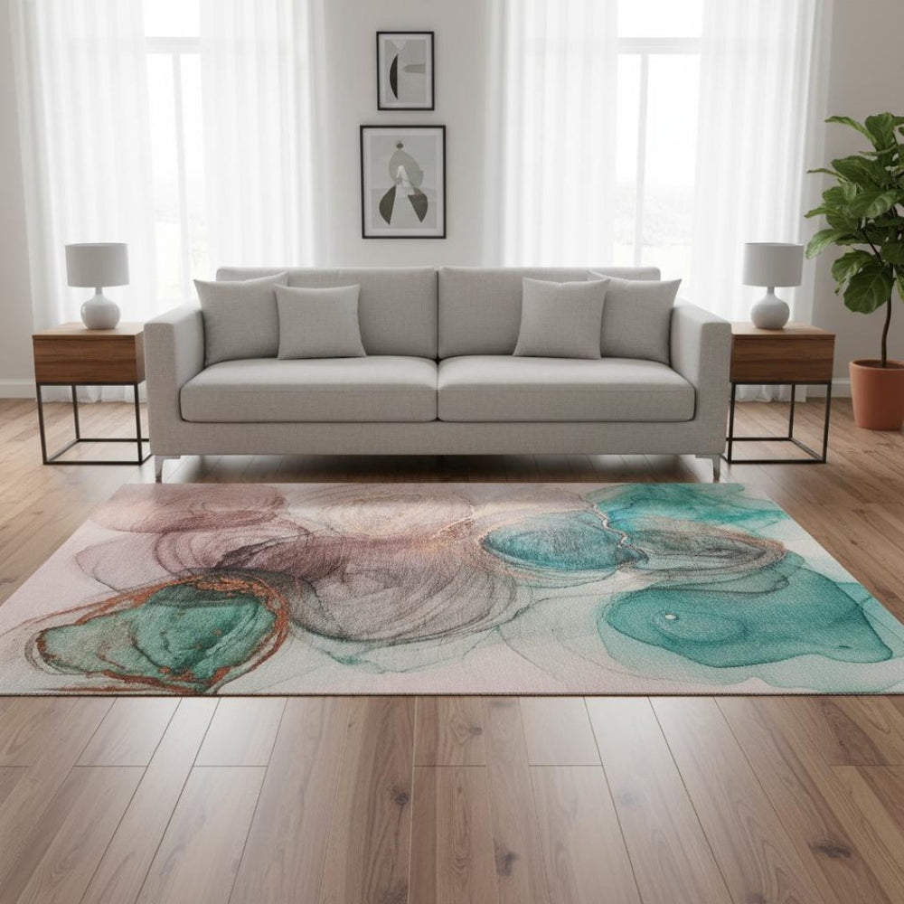 HomeRoots 5' X 8' Washable Burgundy, Blue & Ivory Abstract Area Rug – UV Protected, Stain Resistant & Stylish! 647028