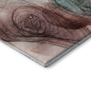 HomeRoots 8' Washable Round Rug in Burgundy, Blue & Ivory - UV Protected, Durable, Modern Abstract Design 647029