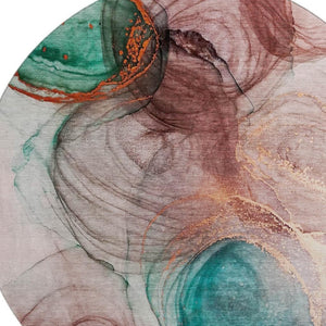 HomeRoots 8' Washable Round Rug in Burgundy, Blue & Ivory - UV Protected, Durable, Modern Abstract Design 647029