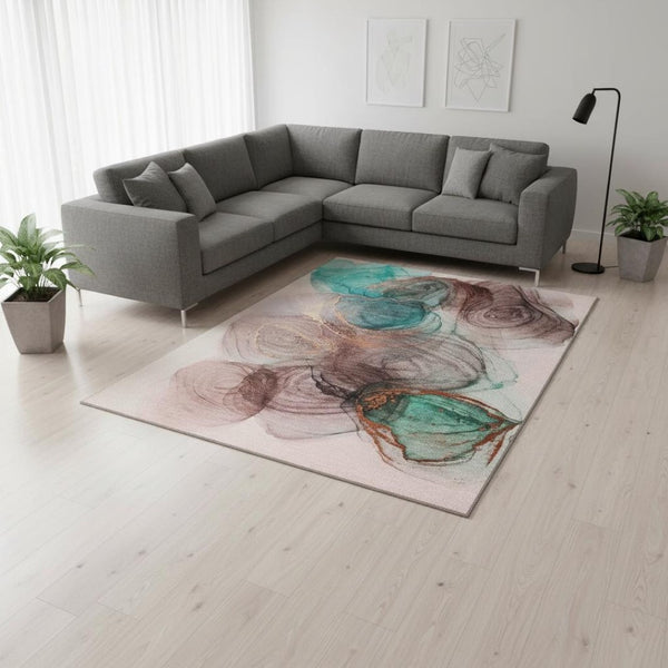 HomeRoots 8' X 10' Modern Burgundy Blue Ivory Abstract Area Rug - Washable, Stain-Resistant, UV Protected! 647030