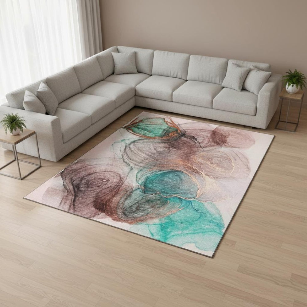 HomeRoots 9' X 12' Abstract Area Rug in Burgundy, Blue & Ivory – Durable, Stain-Resistant, UV-Protected Design 647031