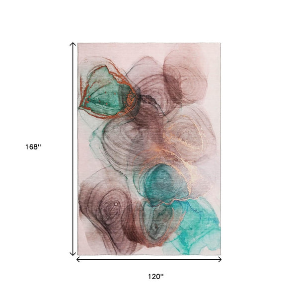HomeRoots 10' Burgundy, Blue & Ivory Abstract Area Rug - Washable, UV Protected, Stain-Resistant Design for Homes 647032