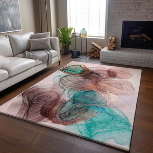 HomeRoots 10' Burgundy, Blue & Ivory Abstract Area Rug - Washable, UV Protected, Stain-Resistant Design for Homes 647032