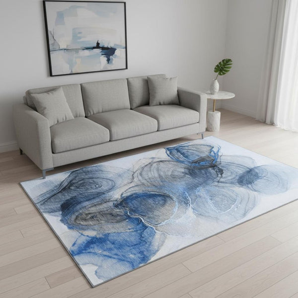 HomeRoots 5' X 8' Navy Blue & Ivory Abstract Area Rug - Durable, Washable, UV Protected for Busy Homes! 647034