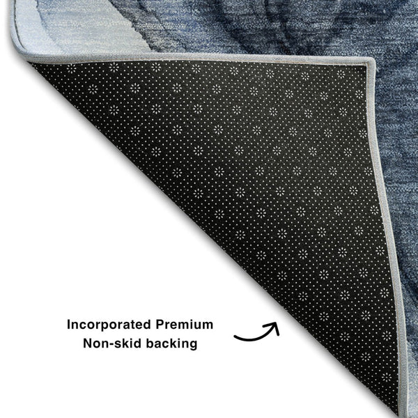HomeRoots 8' Navy Blue & Ivory Abstract Washable Round Rug - UV Protected, Stain-Resistant, Modern Elegance! 647035
