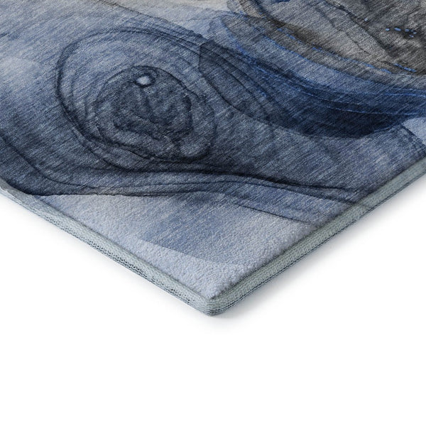 HomeRoots 8' Navy Blue & Ivory Abstract Washable Round Rug - UV Protected, Stain-Resistant, Modern Elegance! 647035