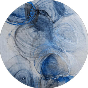 HomeRoots 8' Navy Blue & Ivory Abstract Washable Round Rug - UV Protected, Stain-Resistant, Modern Elegance! 647035