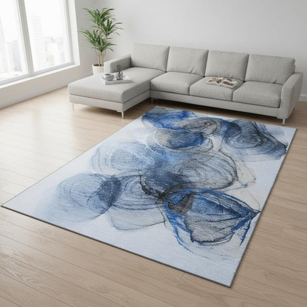 HomeRoots 8' X 10' Navy Blue & Ivory Abstract Area Rug - Washable, UV-Protected, Durable & Stylish for Homes 647036