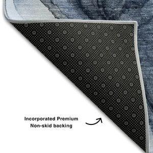 HomeRoots 8' X 10' Navy Blue & Ivory Abstract Area Rug - Washable, UV-Protected, Durable & Stylish for Homes 647036