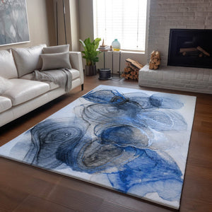 HomeRoots 8' X 10' Navy Blue & Ivory Abstract Area Rug - Washable, UV-Protected, Durable & Stylish for Homes 647036