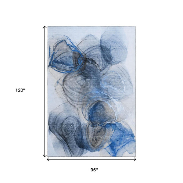 HomeRoots 8' X 10' Navy Blue & Ivory Abstract Area Rug - Washable, UV-Protected, Durable & Stylish for Homes 647036