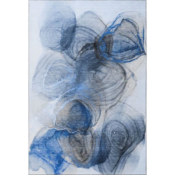 HomeRoots 9' X 12' Navy Blue & Ivory Abstract Area Rug - Stylish, Washable, UV-Protected for High-Traffic Homes 647037