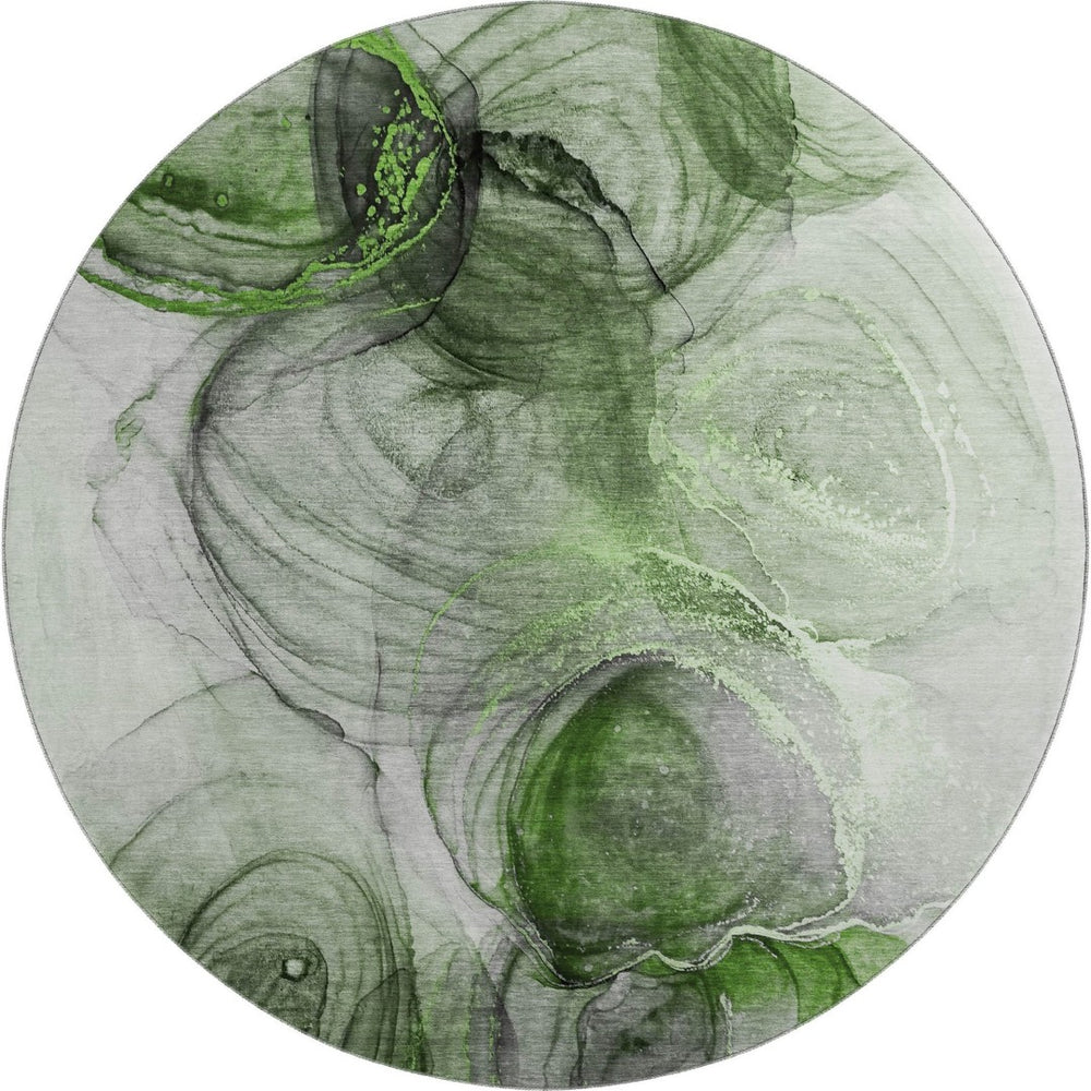 HomeRoots 8' Olive Green & Ivory Abstract Washable Round Rug – UV Protected, Stain Resistant for Busy Homes 647041
