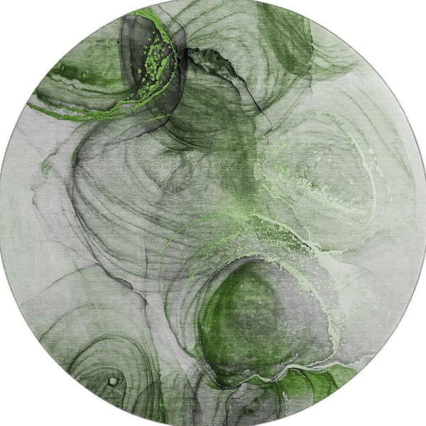 HomeRoots 8' Olive Green & Ivory Abstract Washable Round Rug – UV Protected, Stain Resistant for Busy Homes 647041
