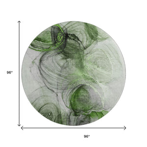 HomeRoots 8' Olive Green & Ivory Abstract Washable Round Rug – UV Protected, Stain Resistant for Busy Homes 647041