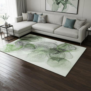 HomeRoots 8' X 10' Olive Green and Ivory Abstract Area Rug - Washable, UV-Protected, Stylish & Durable Design 647042