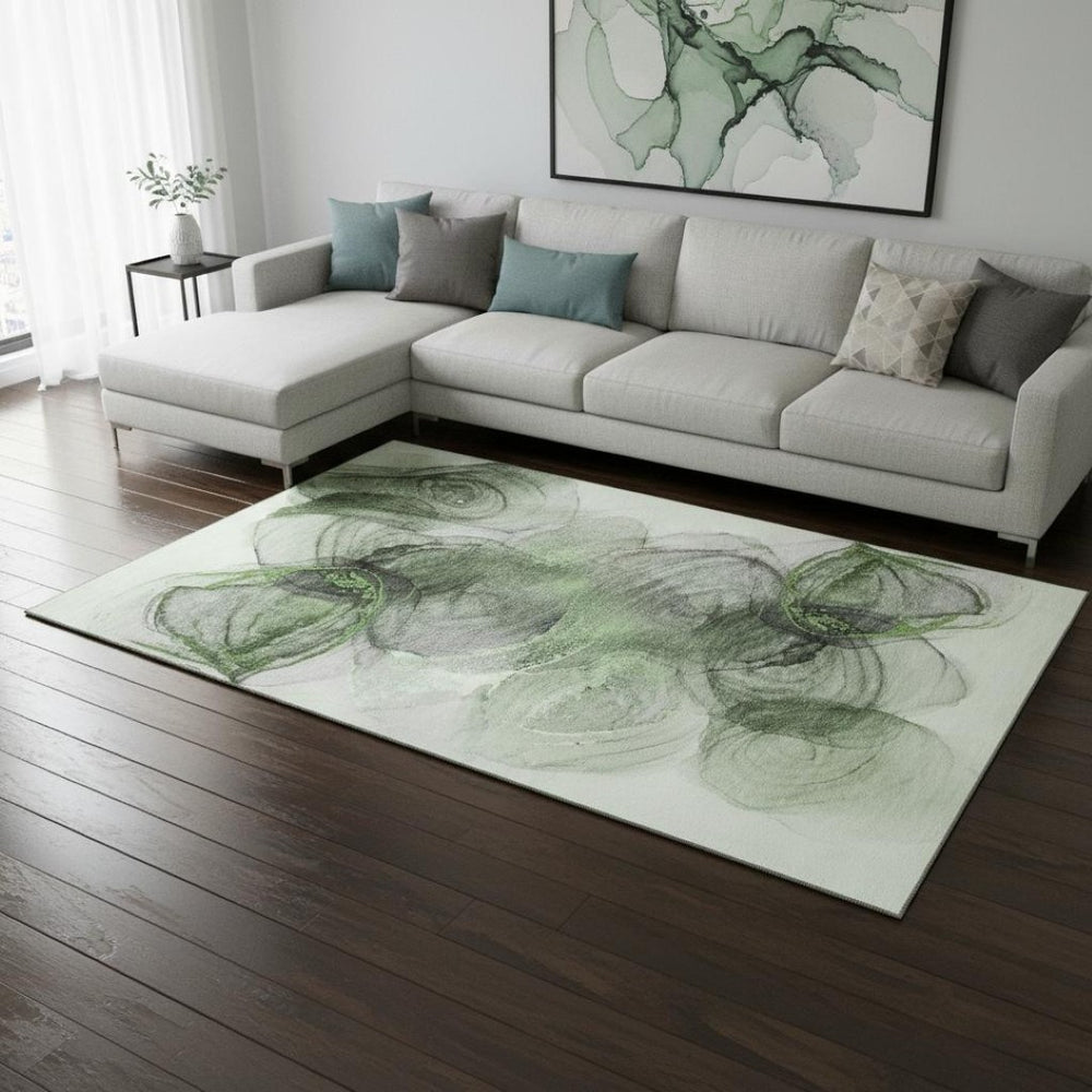 HomeRoots 9' X 12' Stylish Olive Green and Ivory Abstract Washable Area Rug with UV Protection for Home Decor 647043