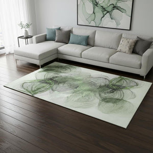 HomeRoots 9' X 12' Stylish Olive Green and Ivory Abstract Washable Area Rug with UV Protection for Home Decor 647043