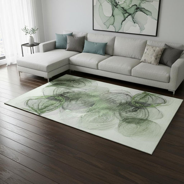 HomeRoots 9' X 12' Stylish Olive Green and Ivory Abstract Washable Area Rug with UV Protection for Home Decor 647043