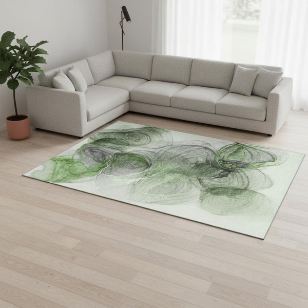 HomeRoots 10' X 14' Olive Green Abstract Area Rug - Washable, Stain Resistant, UV Protected for Modern Homes 647044