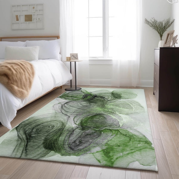 HomeRoots 10' X 14' Olive Green Abstract Area Rug - Washable, Stain Resistant, UV Protected for Modern Homes 647044