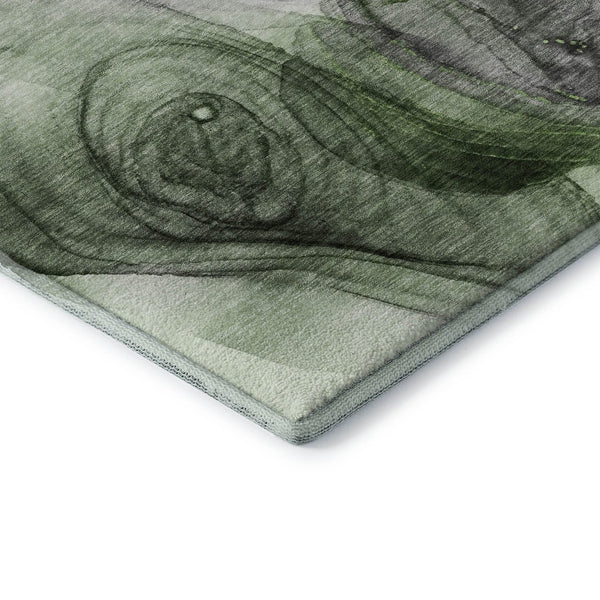 HomeRoots 10' X 14' Olive Green Abstract Area Rug - Washable, Stain Resistant, UV Protected for Modern Homes 647044