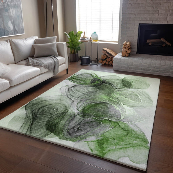 HomeRoots 10' X 14' Olive Green Abstract Area Rug - Washable, Stain Resistant, UV Protected for Modern Homes 647044