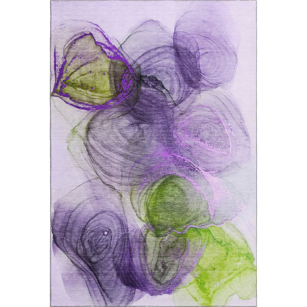 HomeRoots 5' X 8' Washable Abstract Area Rug in Purple, Green & Ivory - UV Protected & Pet-Friendly Design 647046