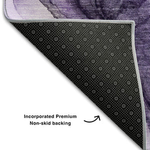 HomeRoots 5' X 8' Washable Abstract Area Rug in Purple, Green & Ivory - UV Protected & Pet-Friendly Design 647046