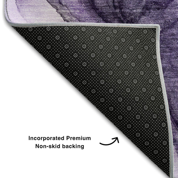 HomeRoots 5' X 8' Washable Abstract Area Rug in Purple, Green & Ivory - UV Protected & Pet-Friendly Design 647046