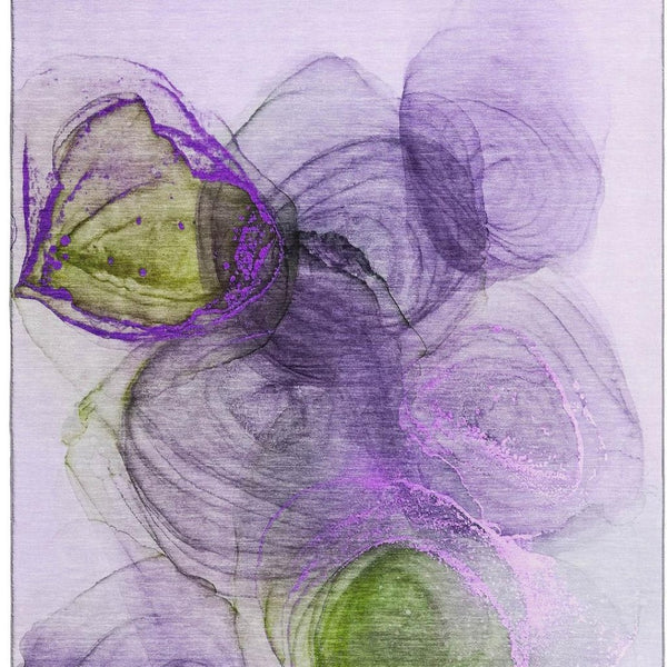 HomeRoots 5' X 8' Washable Abstract Area Rug in Purple, Green & Ivory - UV Protected & Pet-Friendly Design 647046